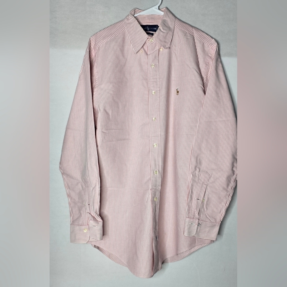 Polo Ralph Lauren Pink Oxford Button Up Shirt Mens L Custom Fit Flesh Pony 16-33 - Picture 1 of 8